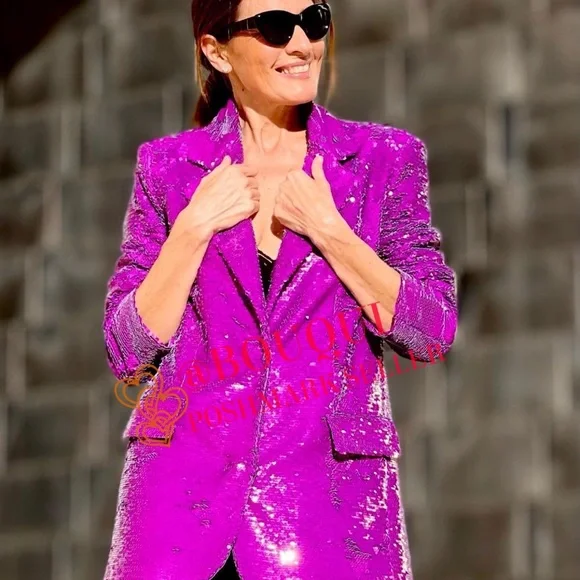 Pink Zara Sparkle Blazer BLOGGERS FAV ZARA OVERSIZED PURPLE SEQUIN